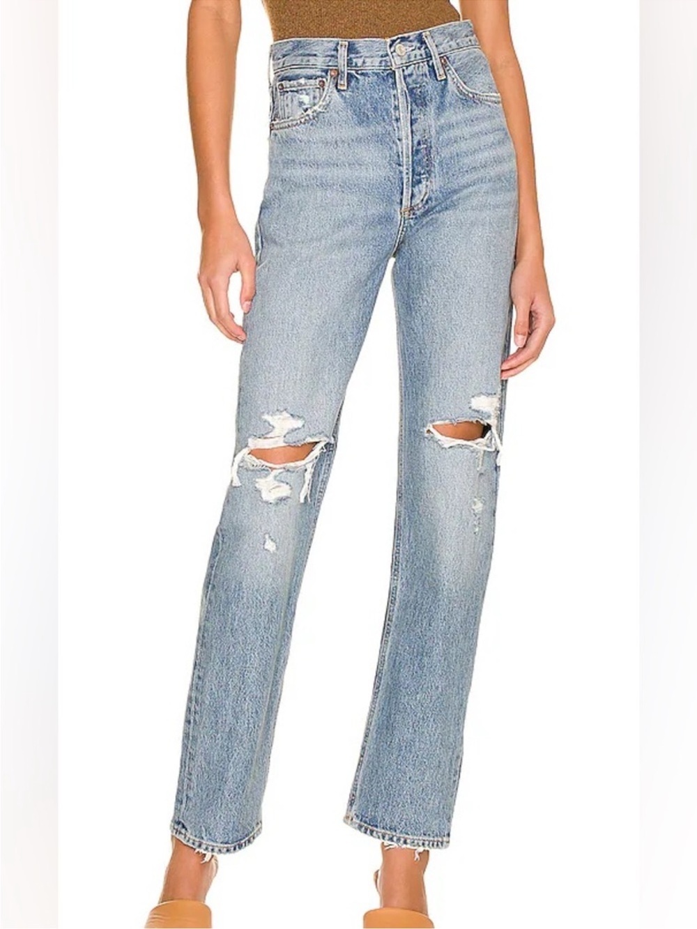 Agolde Women's 90s Pinch Waist Straight Leg Ripped Jamie Jeans in Light Blue